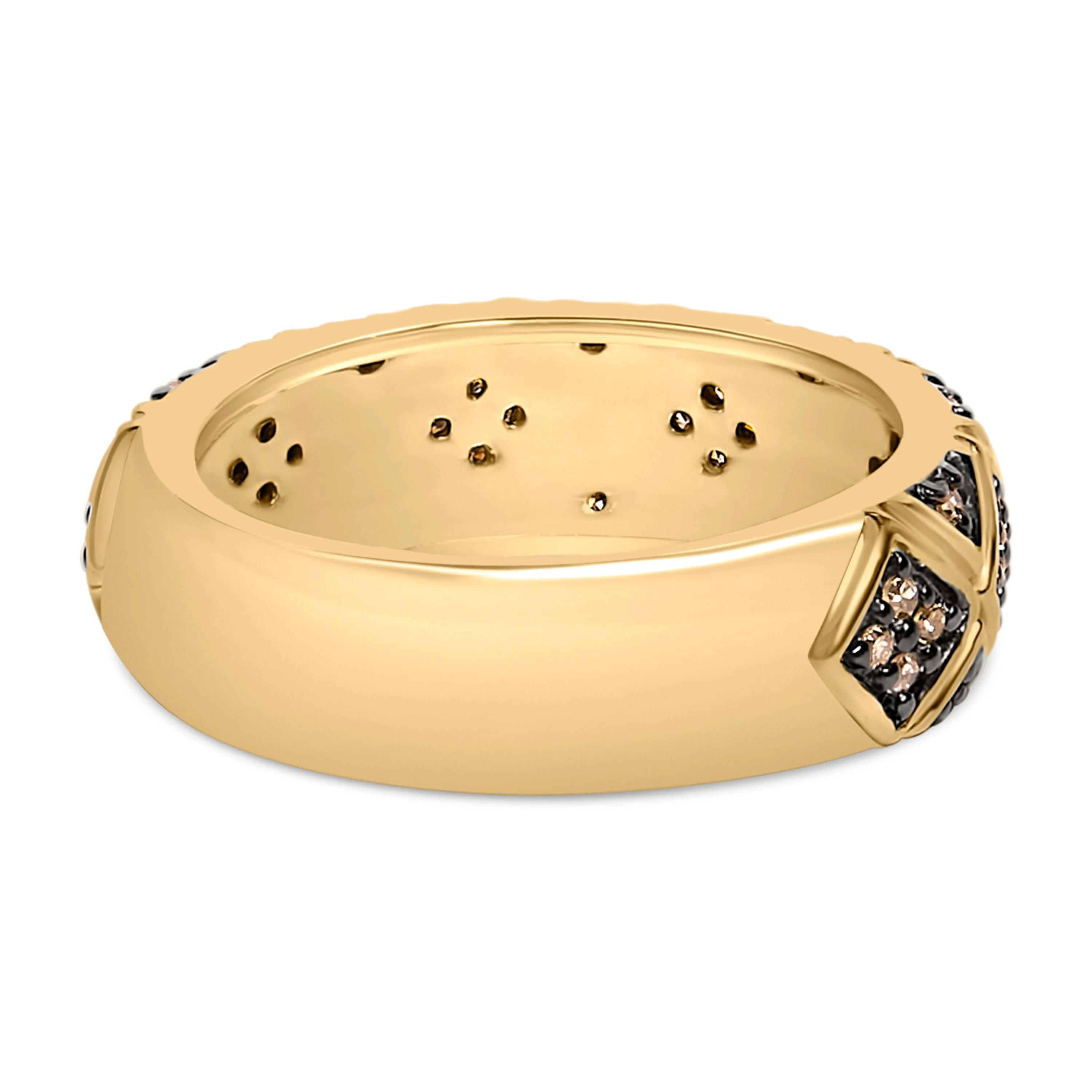 10K Yellow Gold Plated .925 Sterling Silver 3/8 Cttw Champagne Diamond Geometric Style Band Ring - Size 7 - Image 2