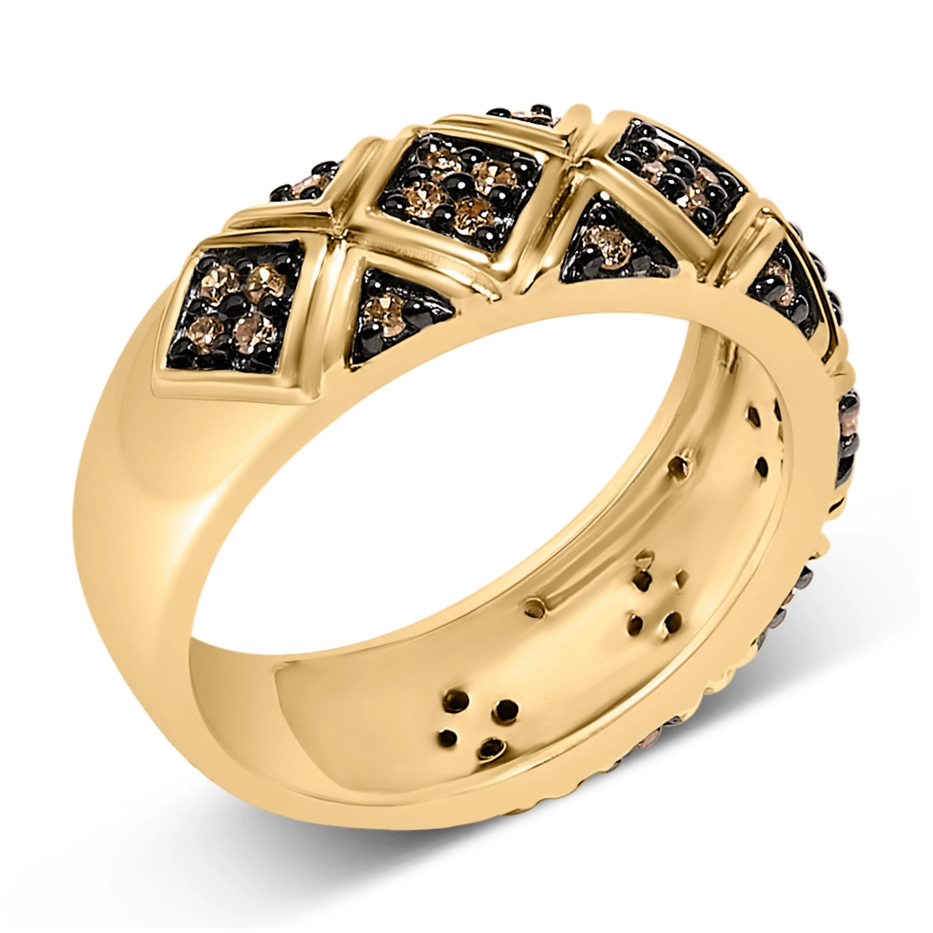 10K Yellow Gold Plated .925 Sterling Silver 3/8 Cttw Champagne Diamond Geometric Style Band Ring - Size 7 - Image 3