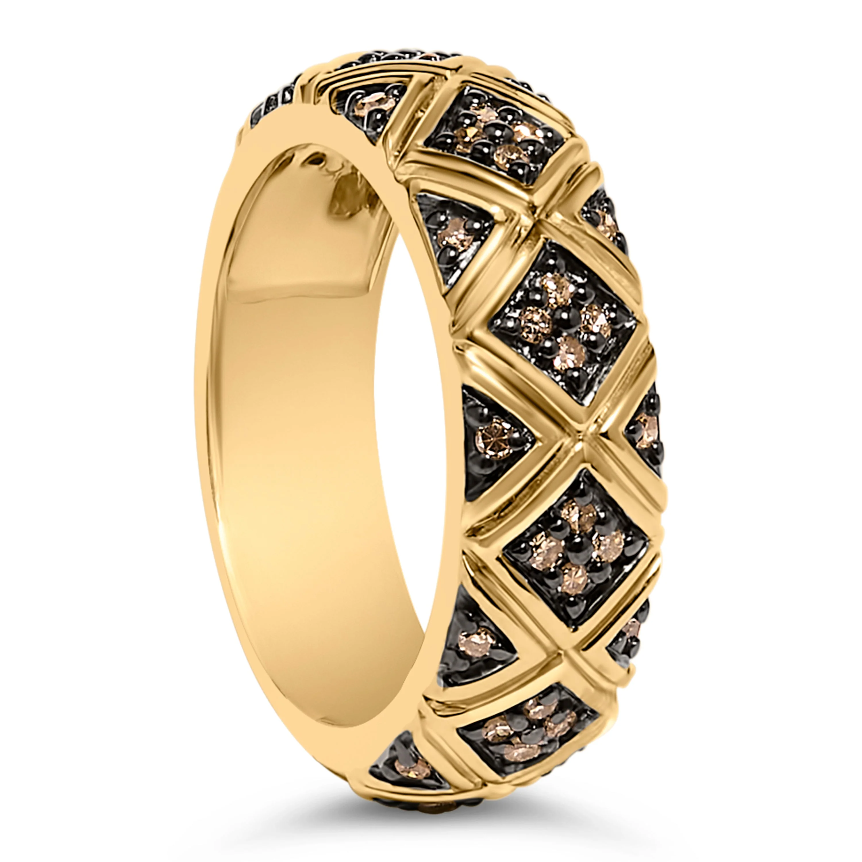 10K Yellow Gold Plated .925 Sterling Silver 3/8 Cttw Champagne Diamond Geometric Style Band Ring - Size 7 - Image 4