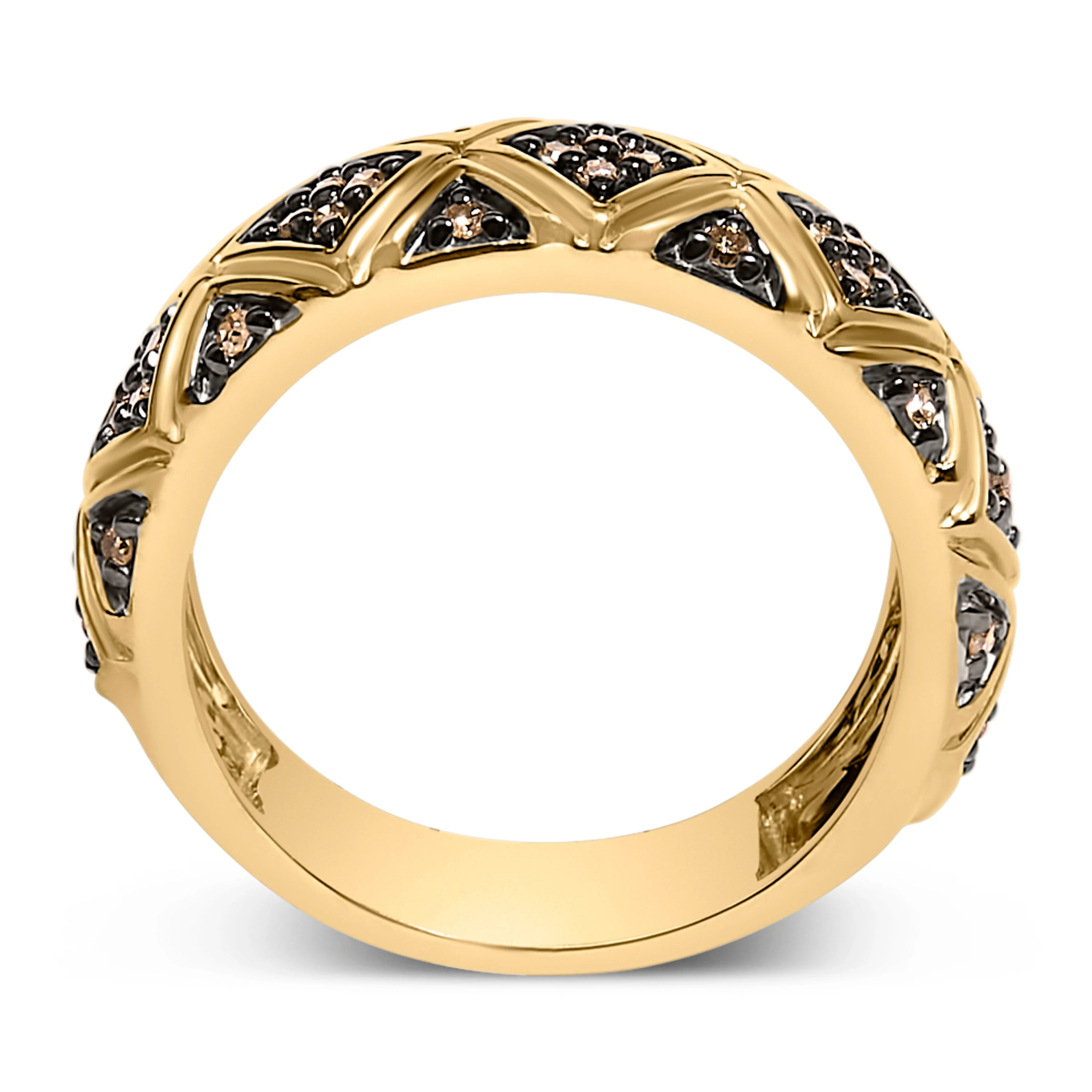 10K Yellow Gold Plated .925 Sterling Silver 3/8 Cttw Champagne Diamond Geometric Style Band Ring - Size 7 - Image 5