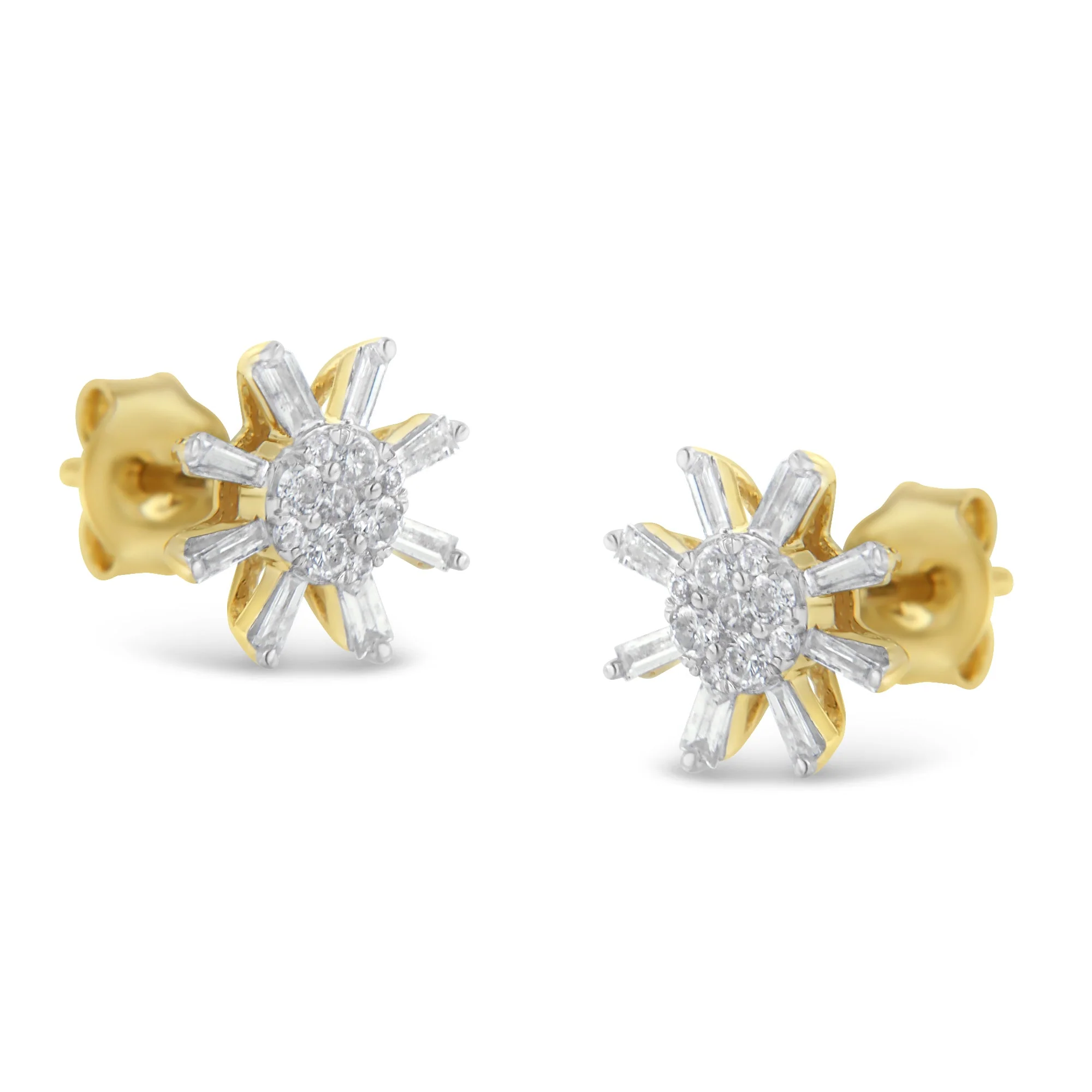 10k Yellow Gold Round and Baguette Diamond Stud Earring (0.50 cttw, H-I Color, I2-I3 Clarity) - Image 3