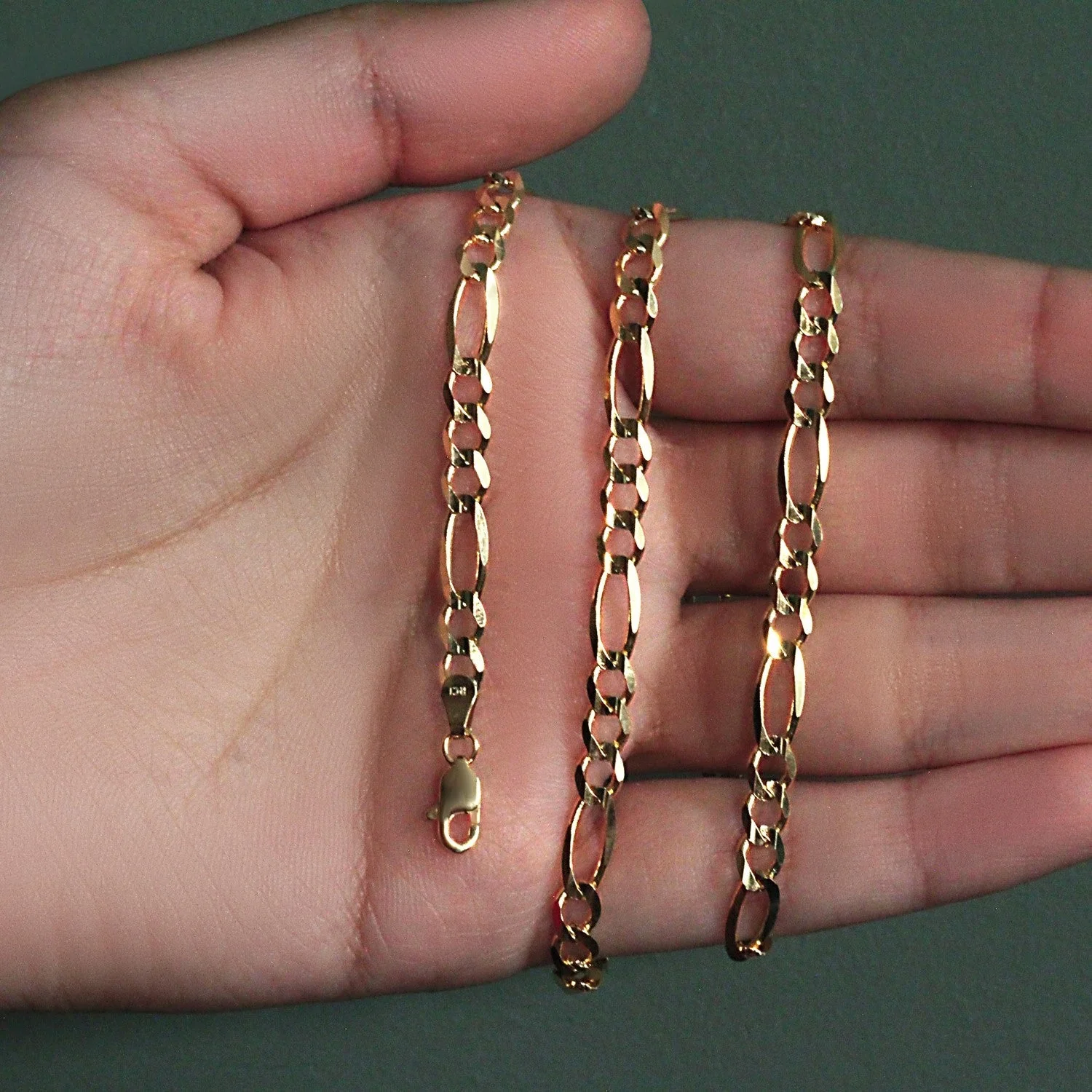 10K Yellow Gold Solid Figaro Chain (4.50 mm) - Image 8