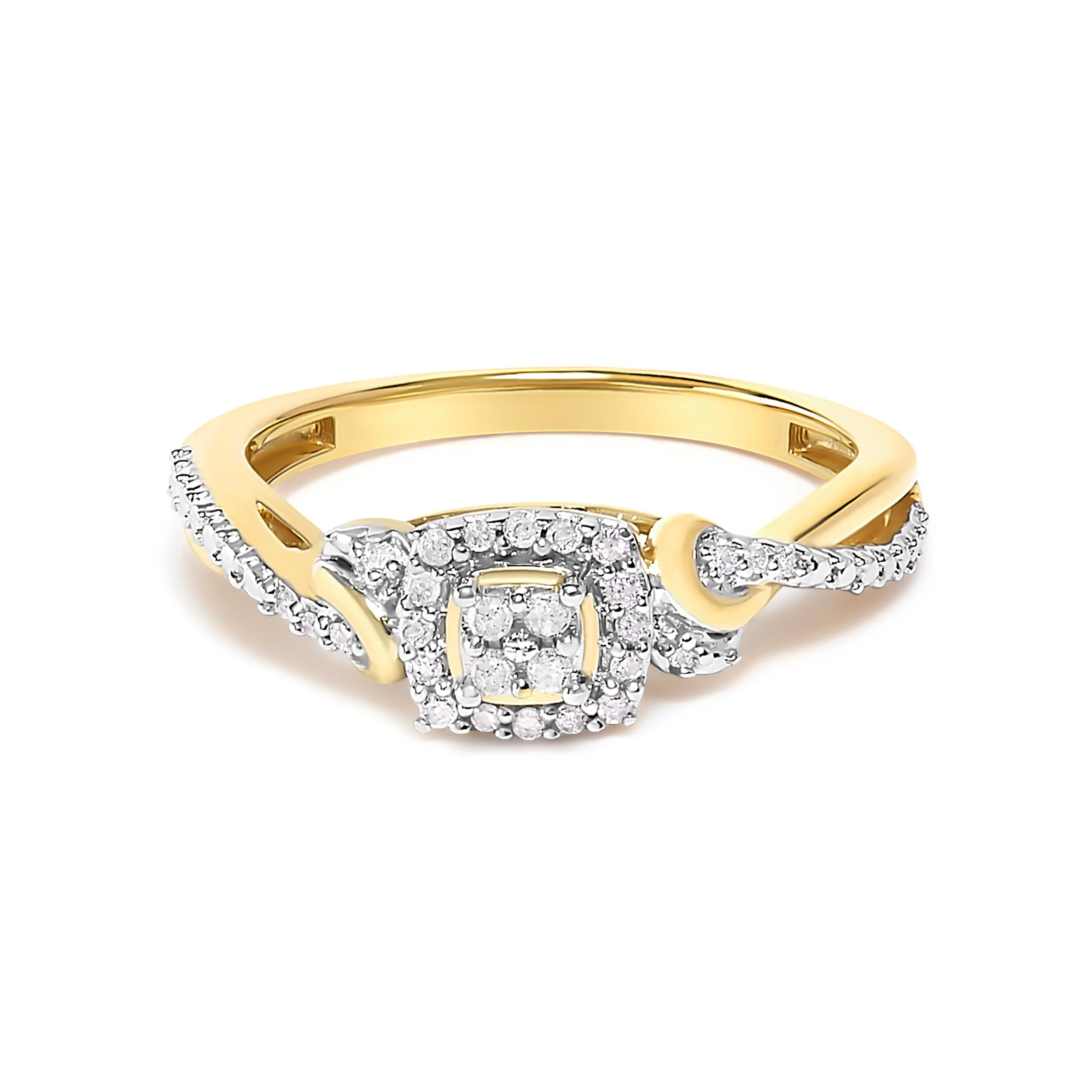 10K Yellow Gold Twisted Shank 1/10 Cttw Diamond Composite Halo Engagement Ring (I-J Color, I3 Clarity) - Size 7