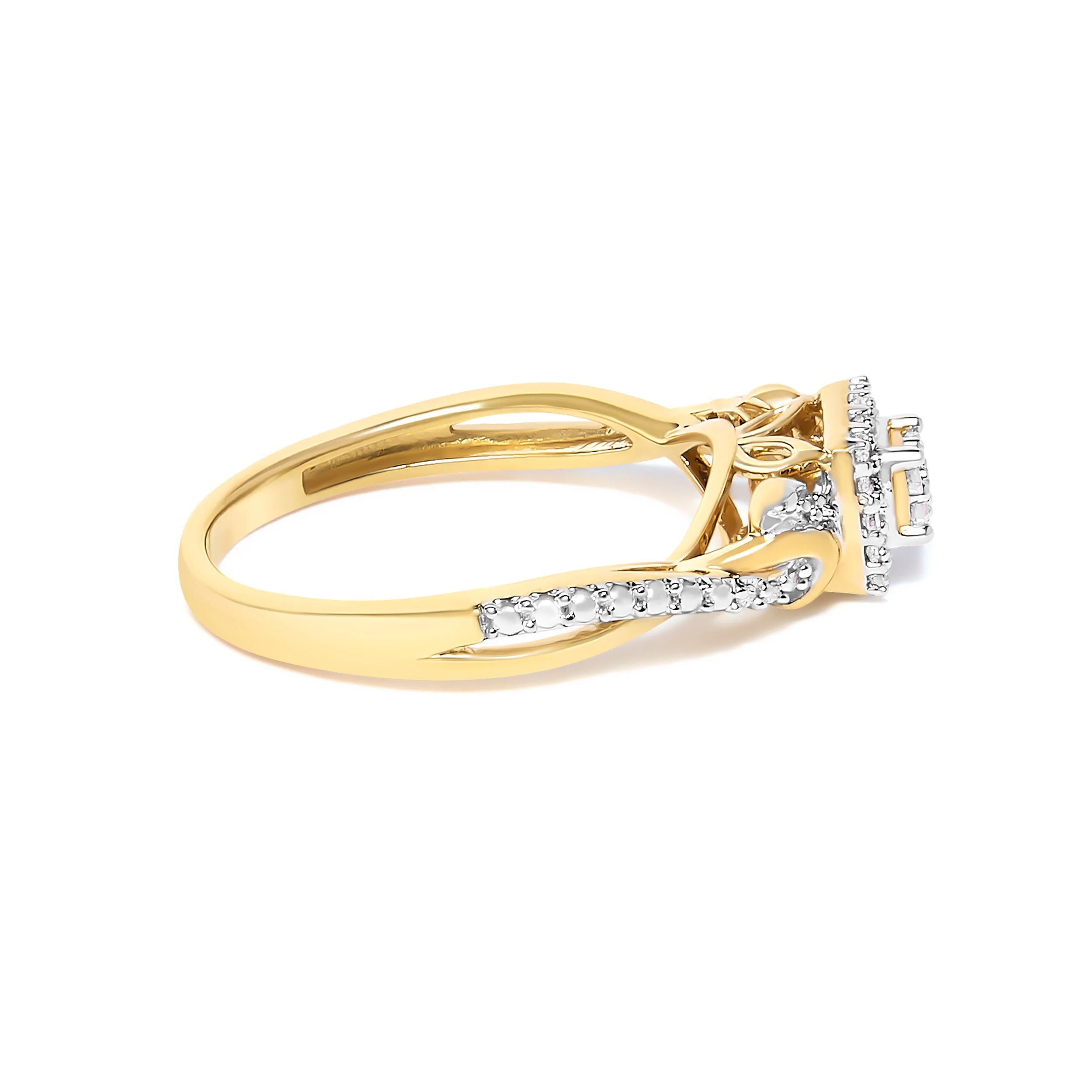10K Yellow Gold Twisted Shank 1/10 Cttw Diamond Composite Halo Engagement Ring (I-J Color, I3 Clarity) - Size 7 - Image 2