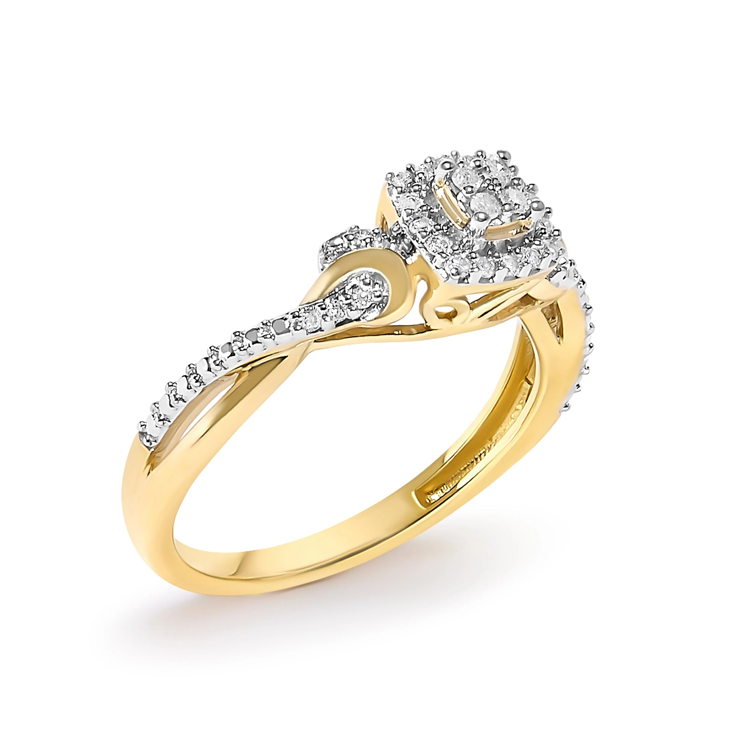 10K Yellow Gold Twisted Shank 1/10 Cttw Diamond Composite Halo Engagement Ring (I-J Color, I3 Clarity) - Size 7 - Image 3