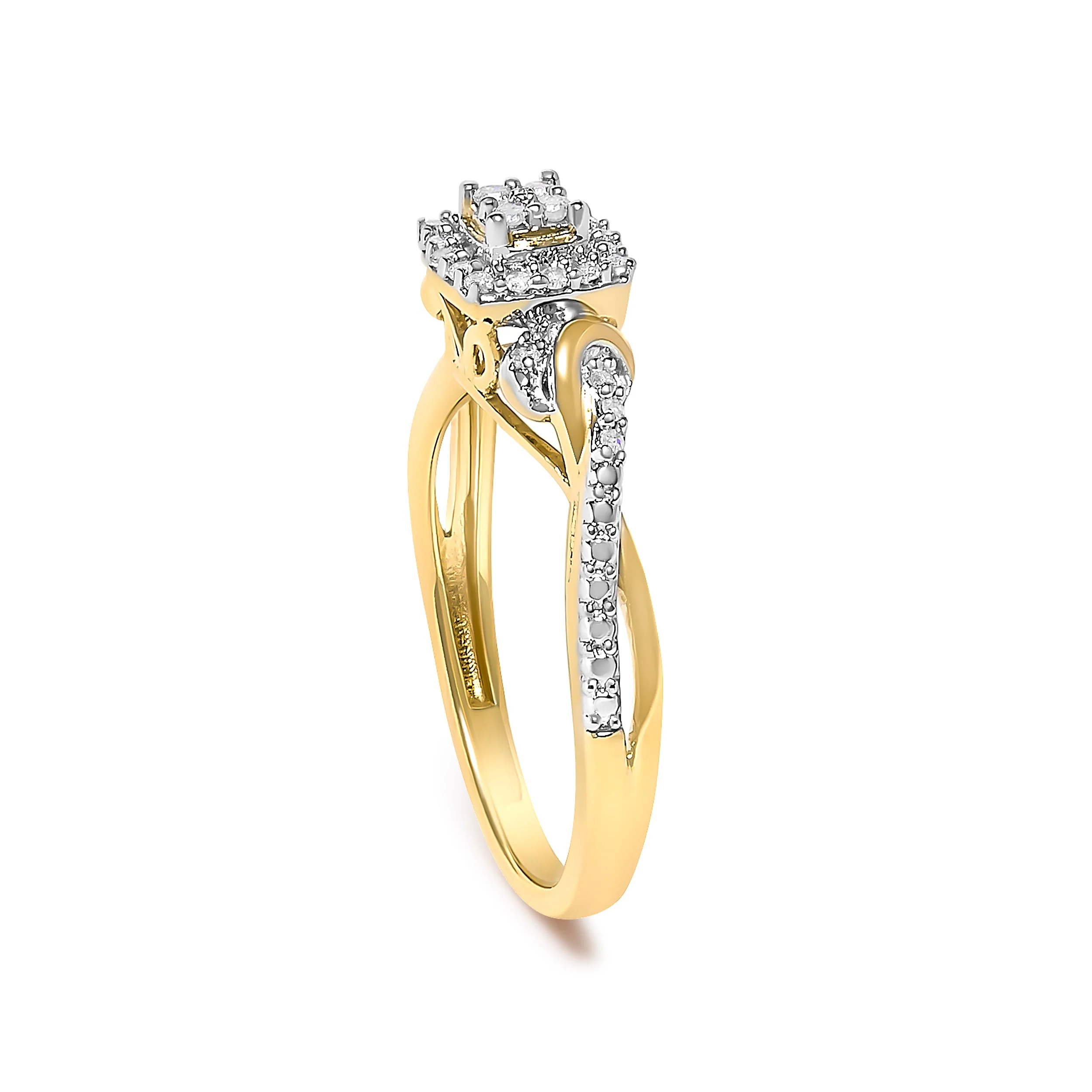 10K Yellow Gold Twisted Shank 1/10 Cttw Diamond Composite Halo Engagement Ring (I-J Color, I3 Clarity) - Size 7 - Image 4
