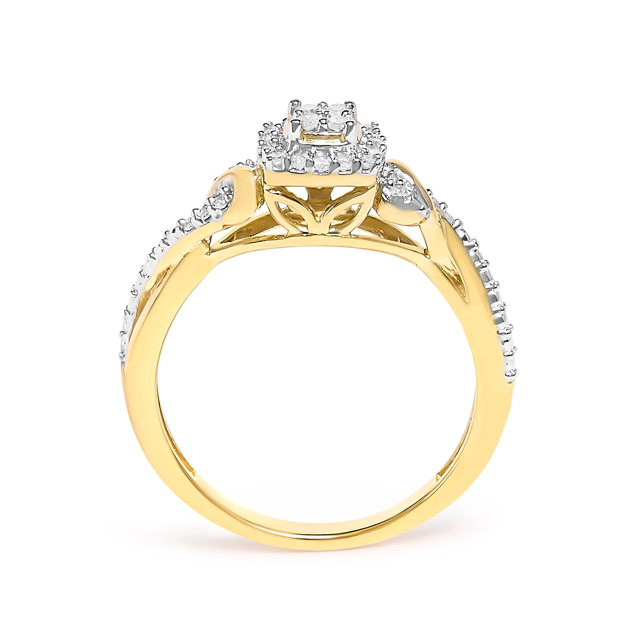 10K Yellow Gold Twisted Shank 1/10 Cttw Diamond Composite Halo Engagement Ring (I-J Color, I3 Clarity) - Size 7 - Image 5