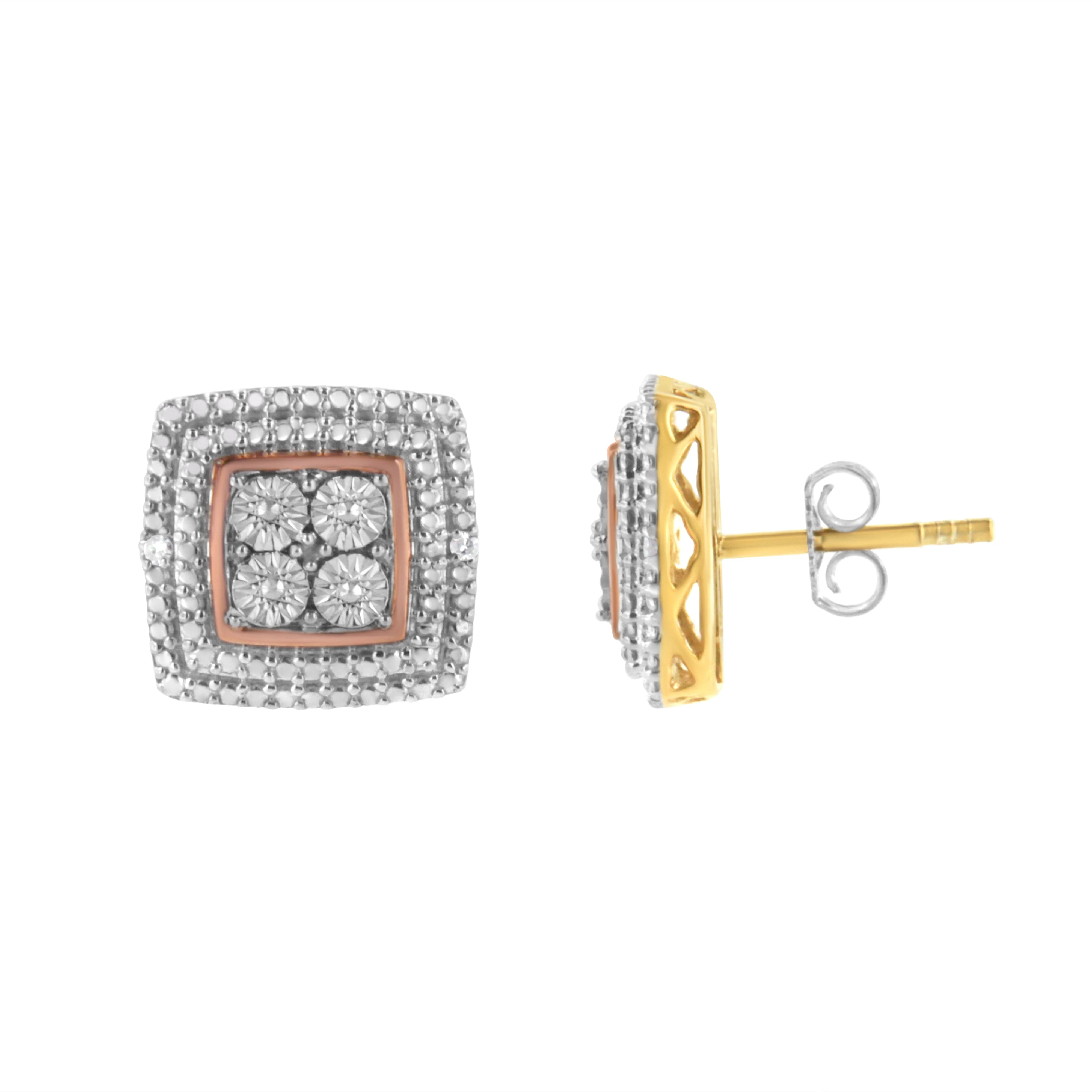 10K Yellow, White, and Rose Gold Plated Sterling Silver Diamond Accent Earrings (I-J Clarity, I3 Color) - Image 2