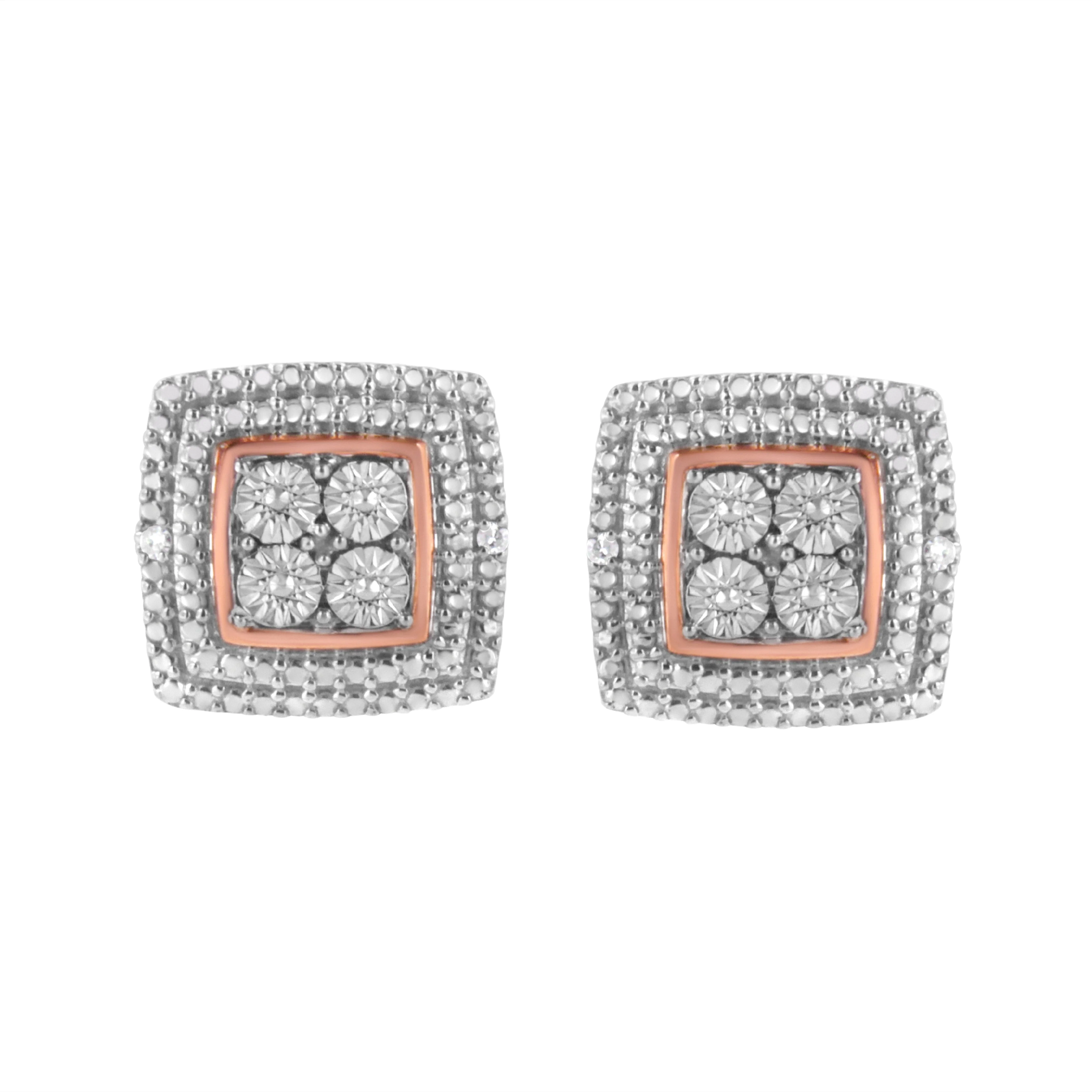 10K Yellow, White, and Rose Gold Plated Sterling Silver Diamond Accent Earrings (I-J Clarity, I3 Color) - Image 3
