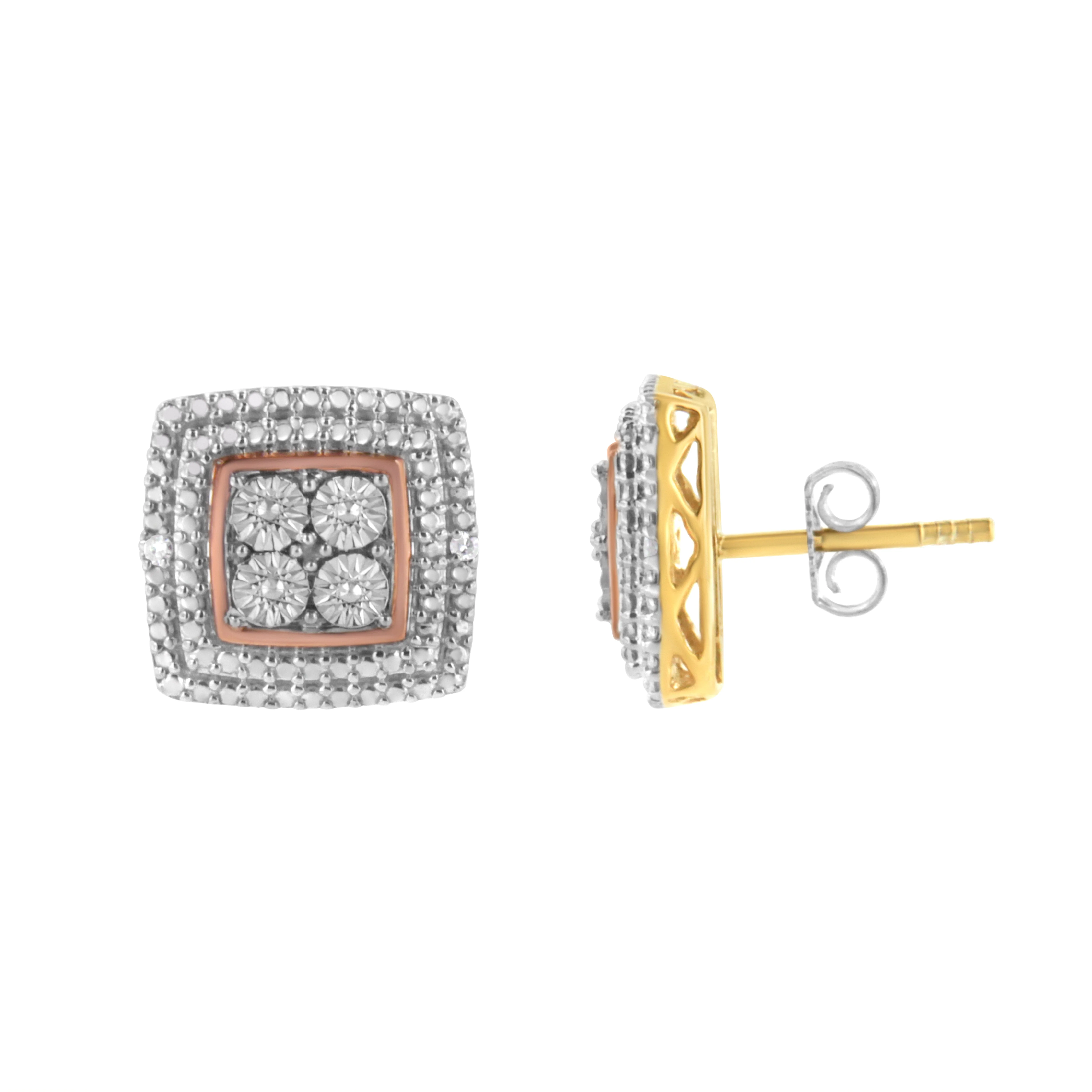 10K Yellow, White, and Rose Gold Plated Sterling Silver Diamond Accent Earrings (I-J Clarity, I3 Color) - Image 6