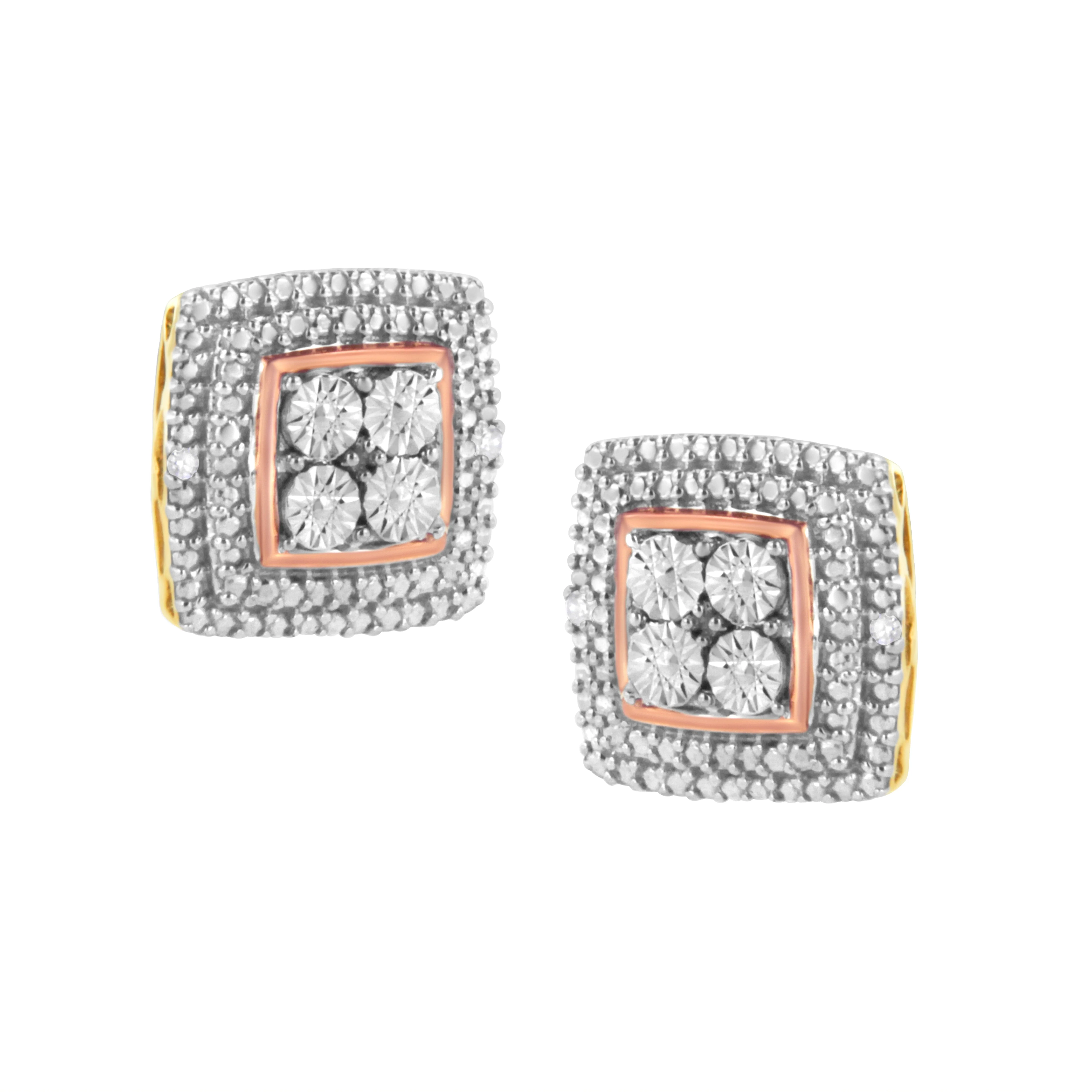 10K Yellow, White, and Rose Gold Plated Sterling Silver Diamond Accent Earrings (I-J Clarity, I3 Color) - Image 8