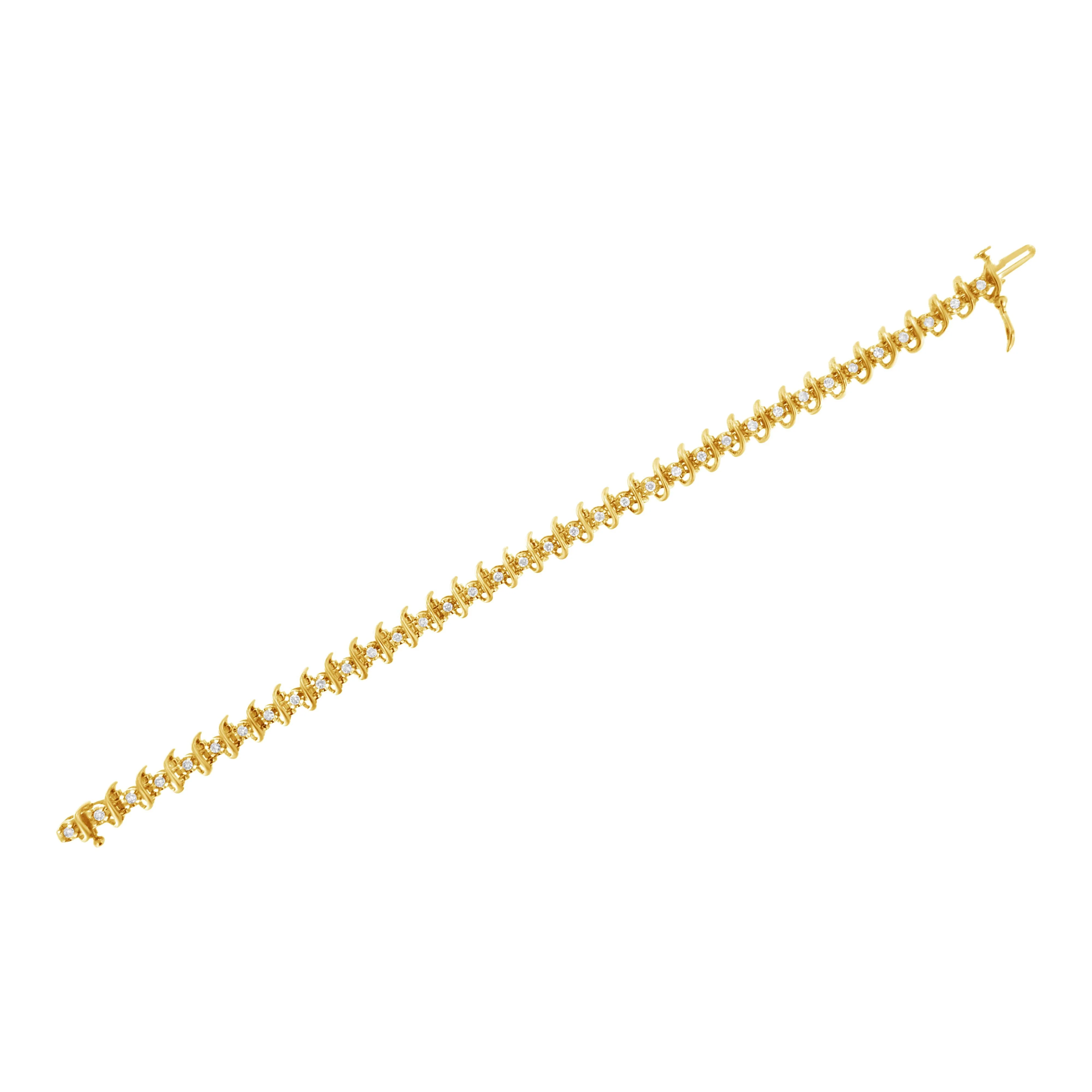 10KT Yellow Gold Plated .925 Sterling Silver 1 cttw Prong-Set Diamond Link Bracelet (J-K, I1-I2) - 7.5" - Image 5