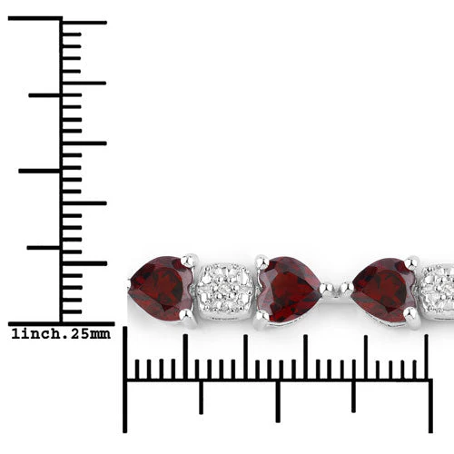 11.10 Carat Genuine Garnet and White Diamond .925 Sterling Silver Bracelet - Image 6