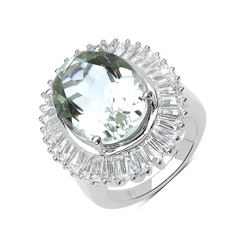 11.14 Carat Genuine Green Amethyst and White Topaz .925 Sterling Silver Ring - Image 2