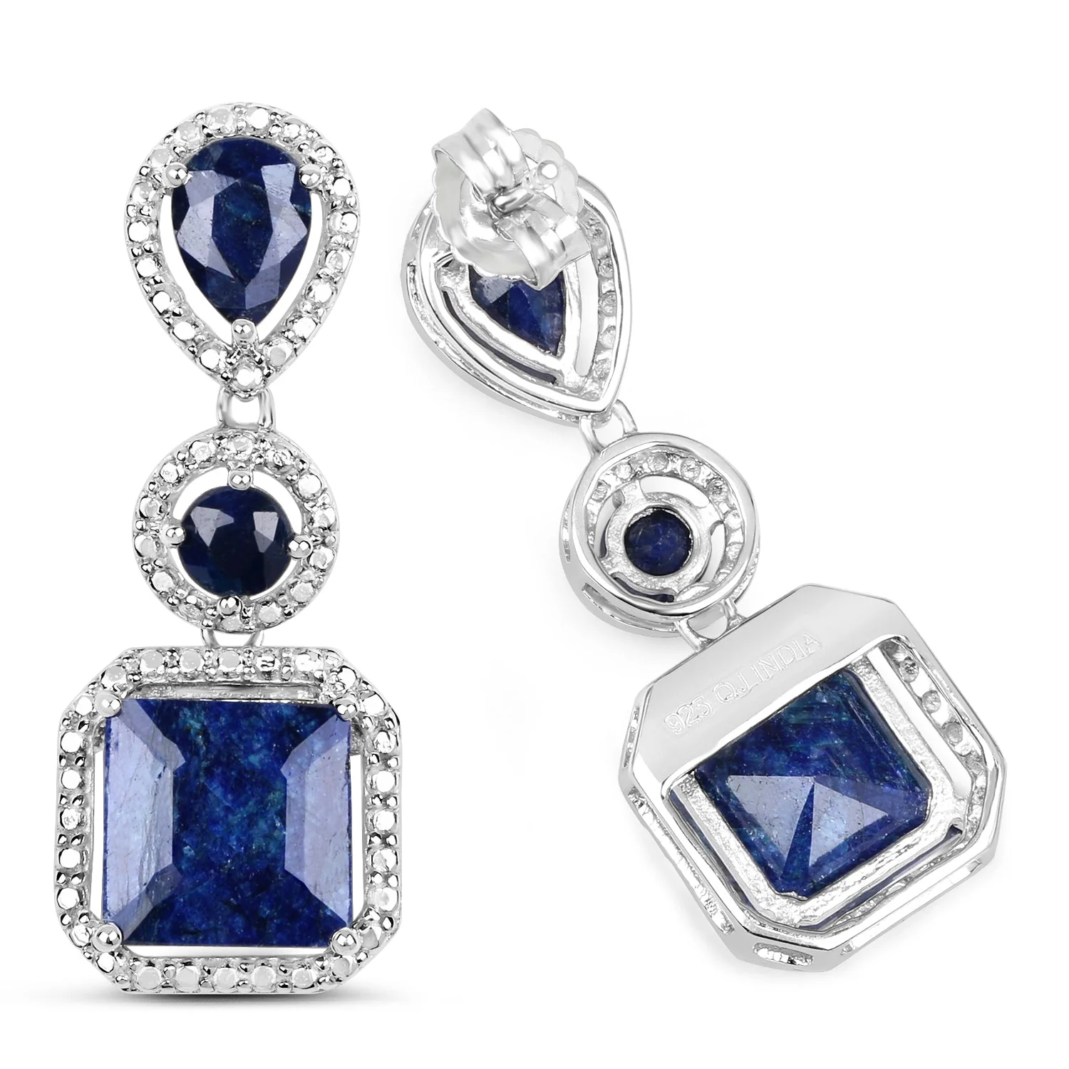 11.62 Carat Dyed Sapphire .925 Sterling Silver Earrings - Image 3