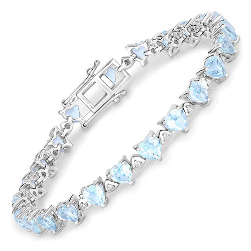 11.62 Carat Genuine Blue Topaz and White Diamond .925 Sterling Silver Bracelet - Image 4