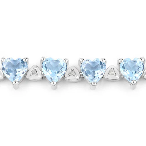 11.62 Carat Genuine Blue Topaz and White Diamond .925 Sterling Silver Bracelet - Image 5
