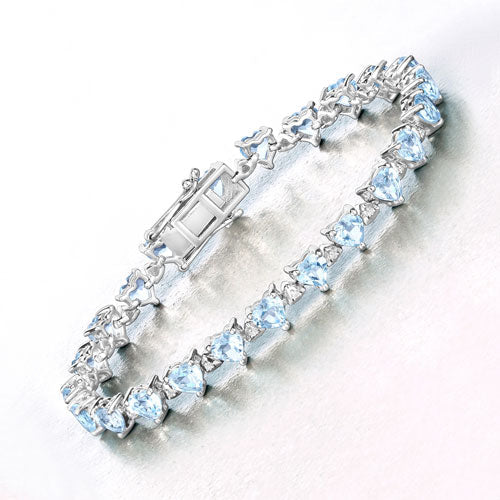 11.62 Carat Genuine Blue Topaz and White Diamond .925 Sterling Silver Bracelet - Image 7