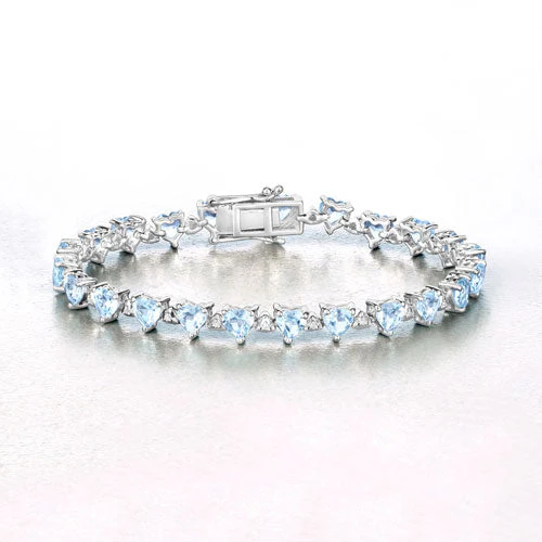 11.62 Carat Genuine Blue Topaz and White Diamond .925 Sterling Silver Bracelet - Image 8