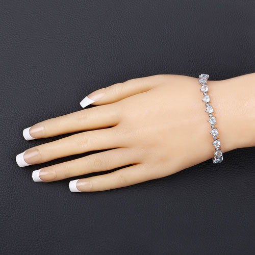 11.62 Carat Genuine Blue Topaz and White Diamond .925 Sterling Silver Bracelet - Image 9