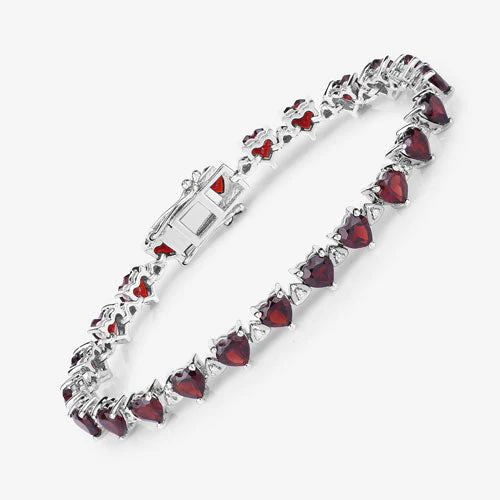 11.62 Carat Genuine Garnet and White Diamond .925 Sterling Silver Bracelet - Image 10