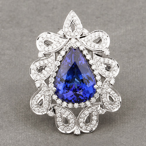 11.68 Carat Genuine Tanzanite and White Diamond 18K White Gold Ring - Image 10