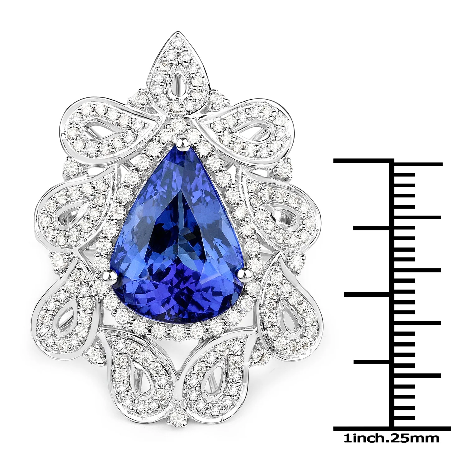 11.68 Carat Genuine Tanzanite and White Diamond 18K White Gold Ring - Image 3