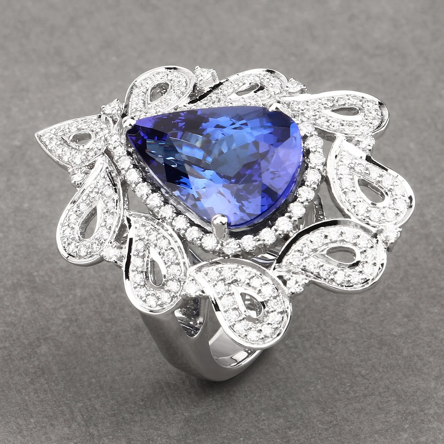 11.68 Carat Genuine Tanzanite and White Diamond 18K White Gold Ring - Image 4