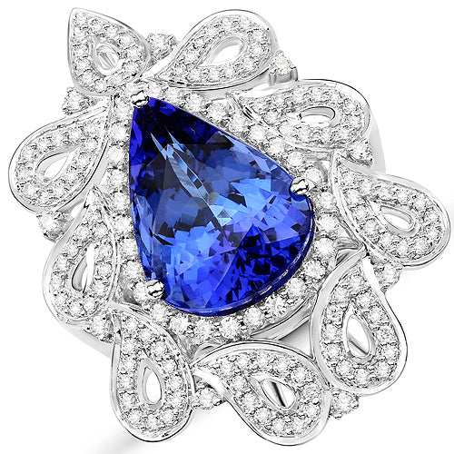 11.68 Carat Genuine Tanzanite and White Diamond 18K White Gold Ring - Image 5