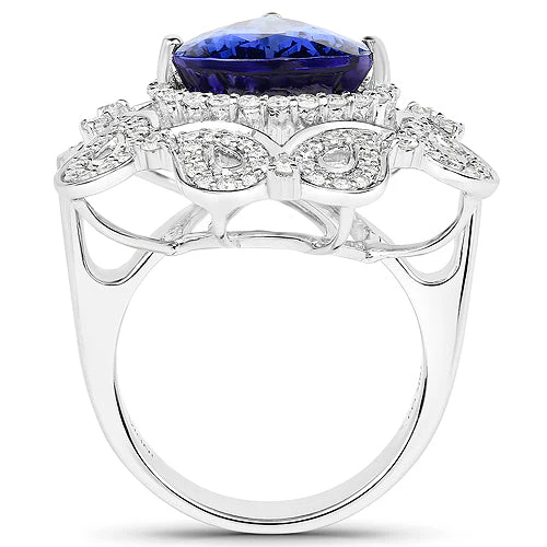 11.68 Carat Genuine Tanzanite and White Diamond 18K White Gold Ring - Image 6