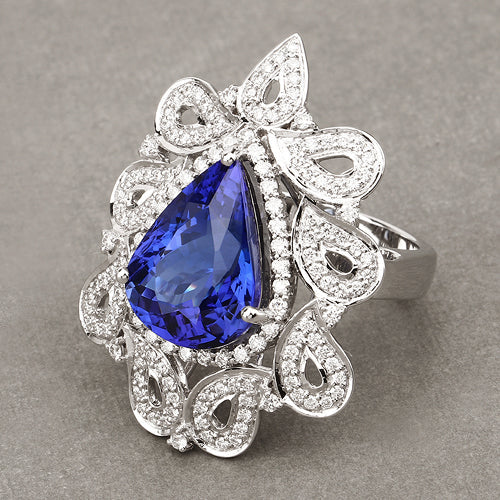 11.68 Carat Genuine Tanzanite and White Diamond 18K White Gold Ring - Image 9