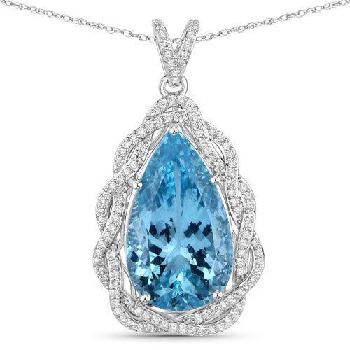 11.90 Carat Genuine Aquamarine and White Diamond 14K White Gold Pendant - Image 5