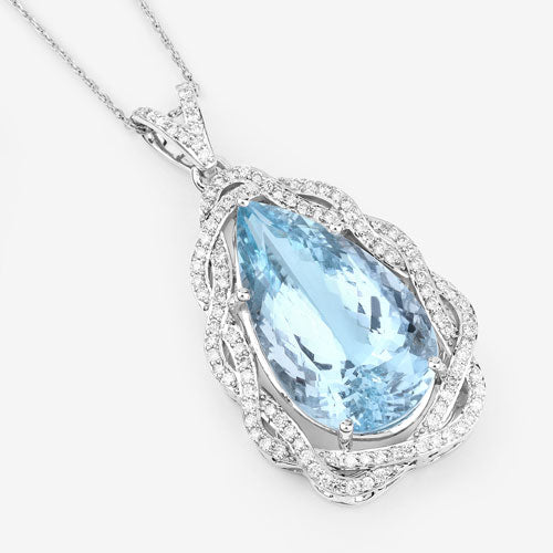 11.90 Carat Genuine Aquamarine and White Diamond 14K White Gold Pendant - Image 7