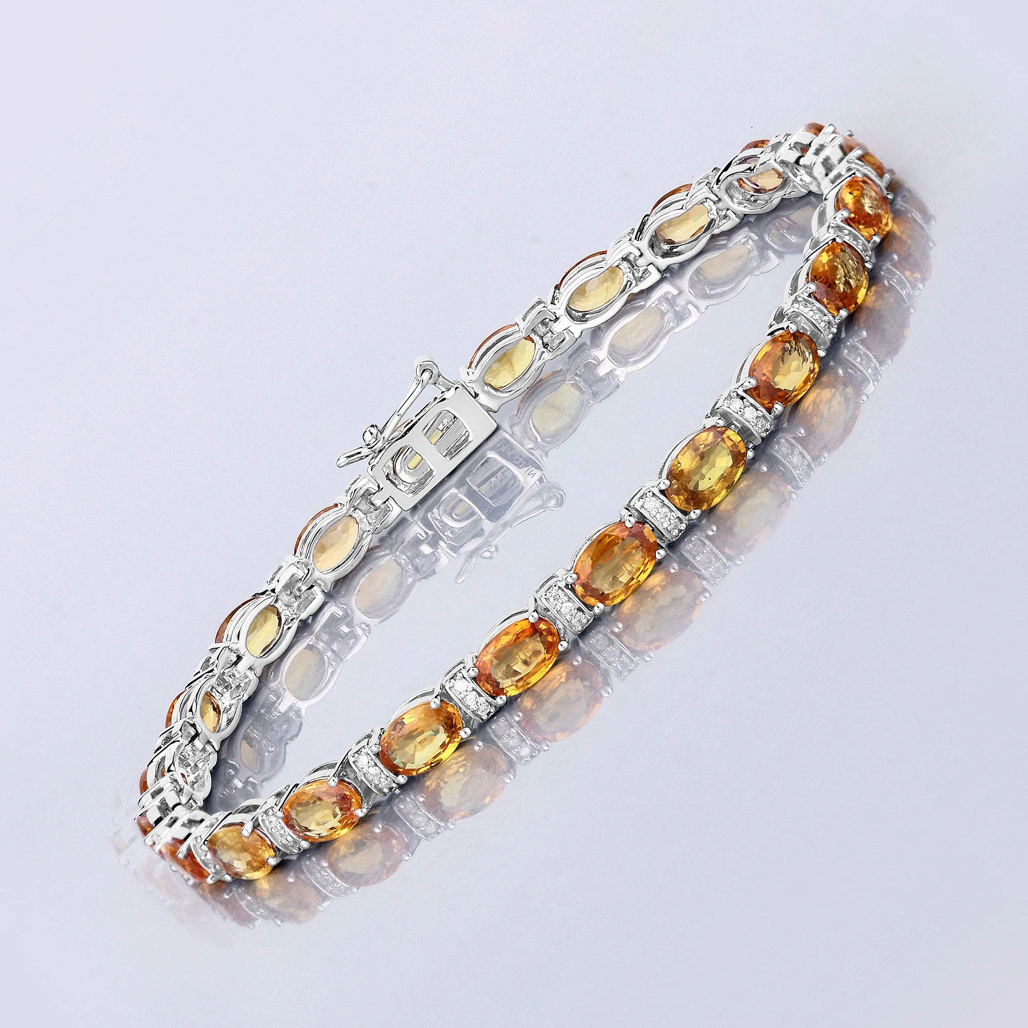 12.33 Carat Genuine Orange Sapphire and White Diamond 14K White Gold Bracelet - Image 2