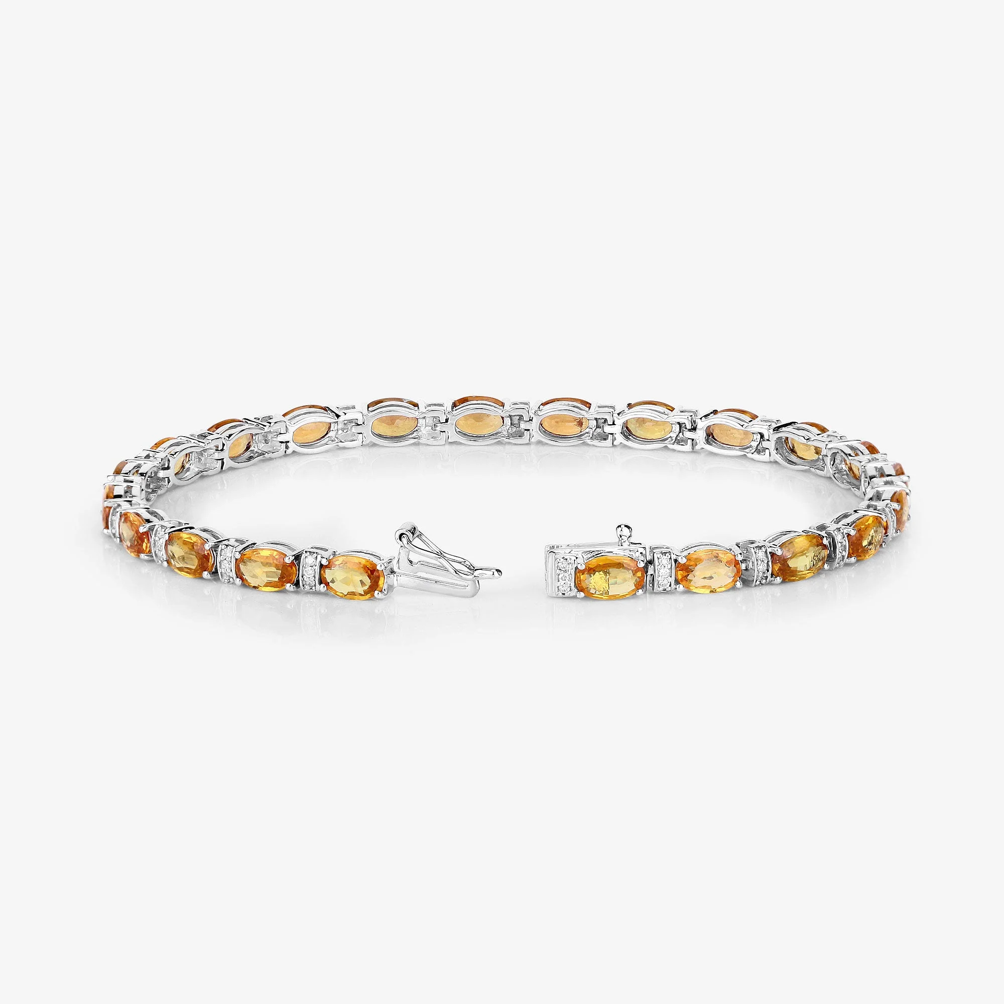 12.33 Carat Genuine Orange Sapphire and White Diamond 14K White Gold Bracelet - Image 4