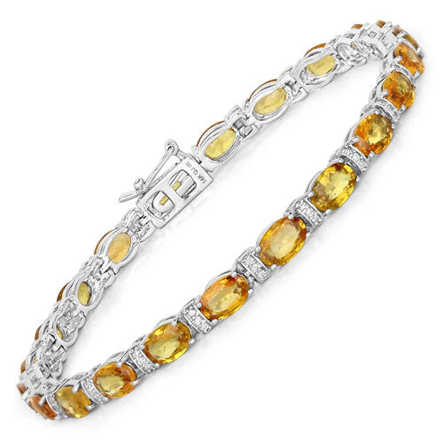 12.33 Carat Genuine Orange Sapphire and White Diamond 14K White Gold Bracelet - Image 5