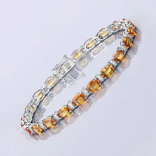 12.33 Carat Genuine Orange Sapphire and White Diamond 14K White Gold Bracelet - Image 6