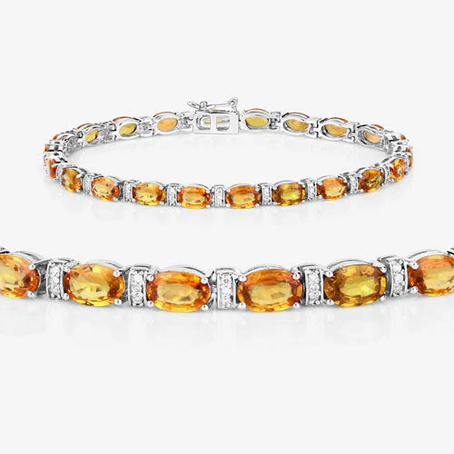 12.33 Carat Genuine Orange Sapphire and White Diamond 14K White Gold Bracelet - Image 7