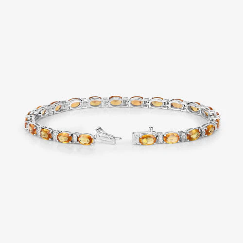 12.33 Carat Genuine Orange Sapphire and White Diamond 14K White Gold Bracelet - Image 8