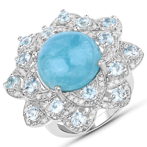 12.72 Carat Genuine Aquamarine and White Diamond .925 Sterling Silver Ring - Image 2