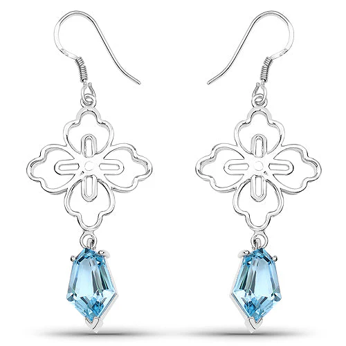 12.82 Carat Genuine Swiss Blue Topaz .925 Sterling Silver Earrings - Image 4