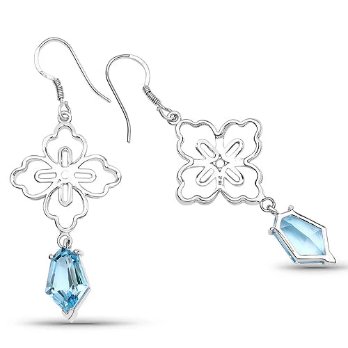 12.82 Carat Genuine Swiss Blue Topaz .925 Sterling Silver Earrings - Image 5