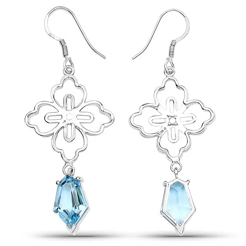 12.82 Carat Genuine Swiss Blue Topaz .925 Sterling Silver Earrings - Image 6