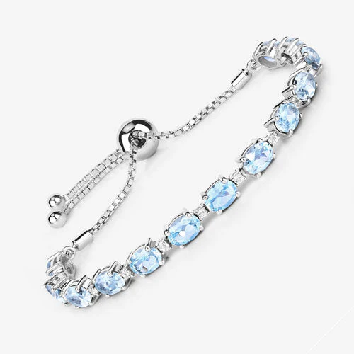 12.83 Carat Genuine Blue Topaz and White Topaz .925 Sterling Silver Bracelet - Image 10