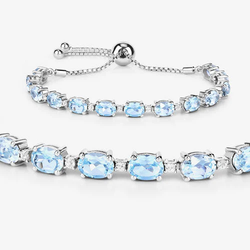 12.83 Carat Genuine Blue Topaz and White Topaz .925 Sterling Silver Bracelet - Image 11