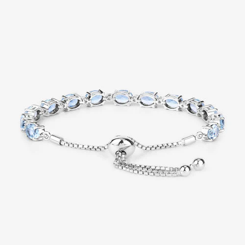 12.83 Carat Genuine Blue Topaz and White Topaz .925 Sterling Silver Bracelet - Image 12