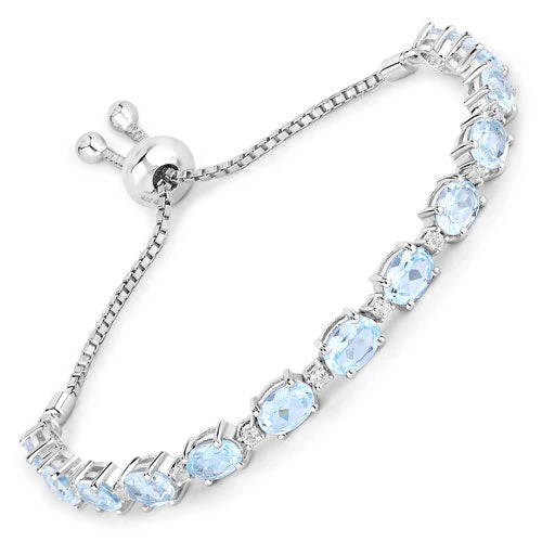 12.83 Carat Genuine Blue Topaz and White Topaz .925 Sterling Silver Bracelet - Image 4