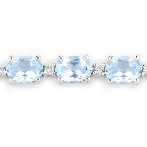 12.83 Carat Genuine Blue Topaz and White Topaz .925 Sterling Silver Bracelet - Image 5
