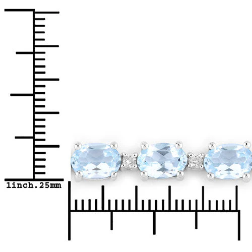 12.83 Carat Genuine Blue Topaz and White Topaz .925 Sterling Silver Bracelet - Image 6
