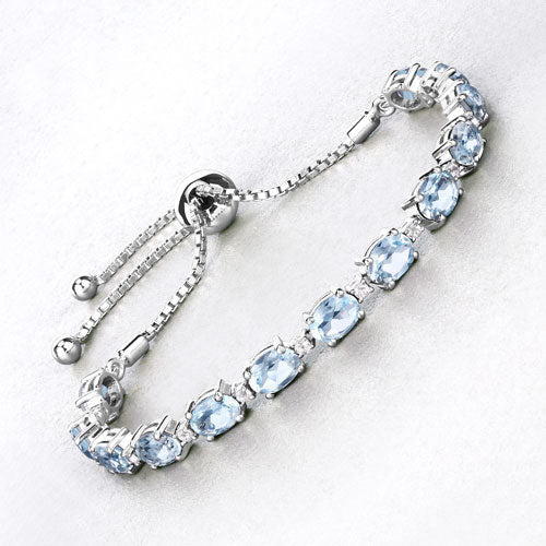 12.83 Carat Genuine Blue Topaz and White Topaz .925 Sterling Silver Bracelet - Image 7